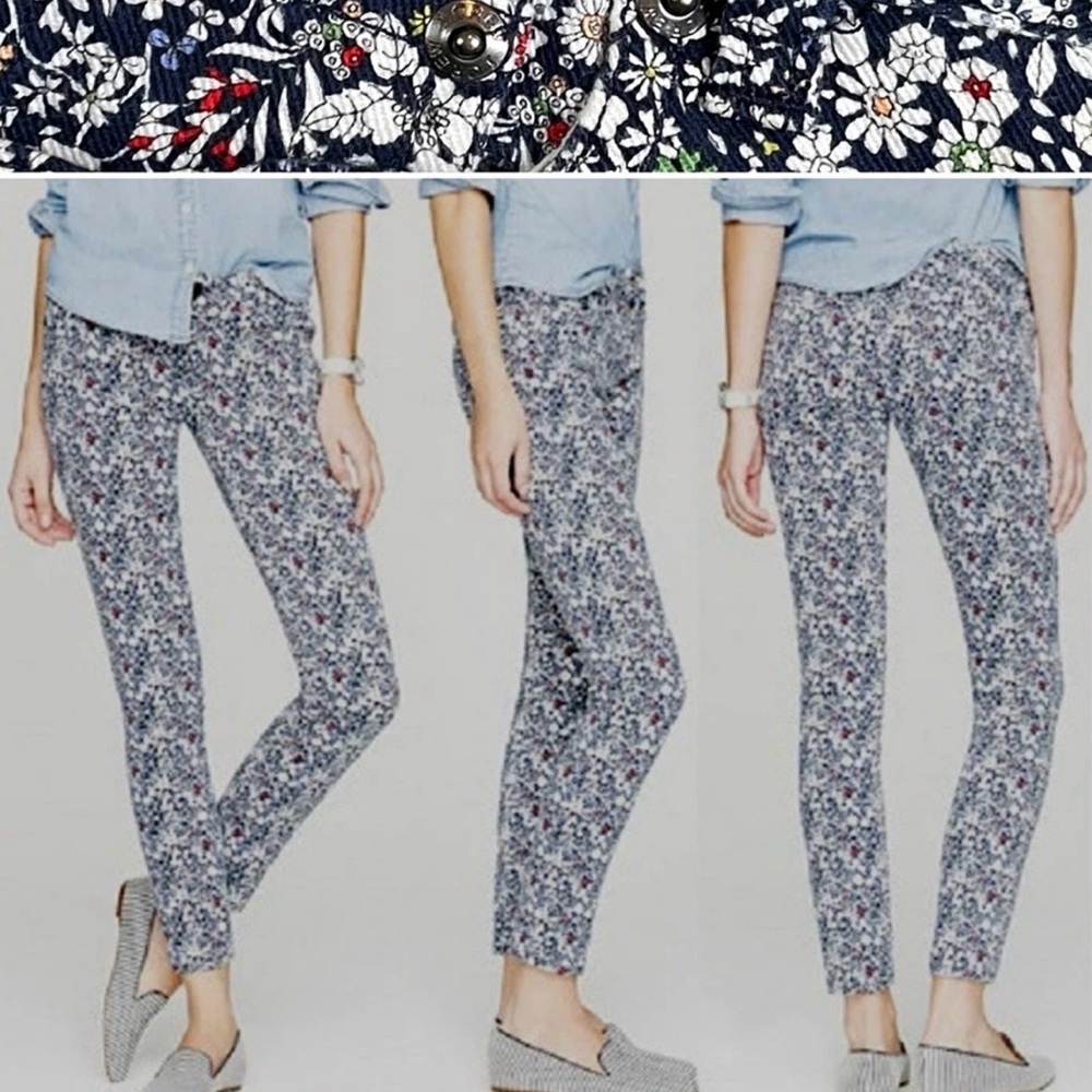 J Crew Liberty Art Fabrics Floral Jeans Toothpick Sz 28 Skinny Dark Blue Multi